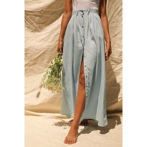 Lulu's Baez Blue Chambray Maxi Skirt